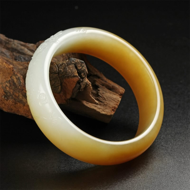 糖白玉巧雕手镯-花开富贵